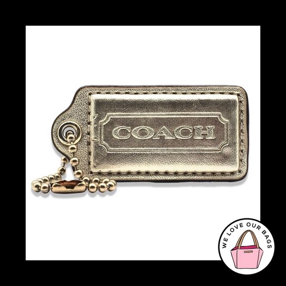 2.5" Large COACH Gold Metallic Leather Brass Key Fob Bag Charm Keychain Hang Tag - Picture 1 of 1